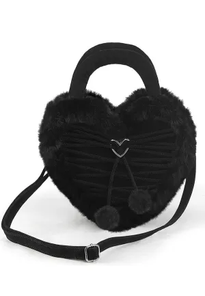 DemoniaCult - Faux Suede And Fur Heart Shaped Black - Bag