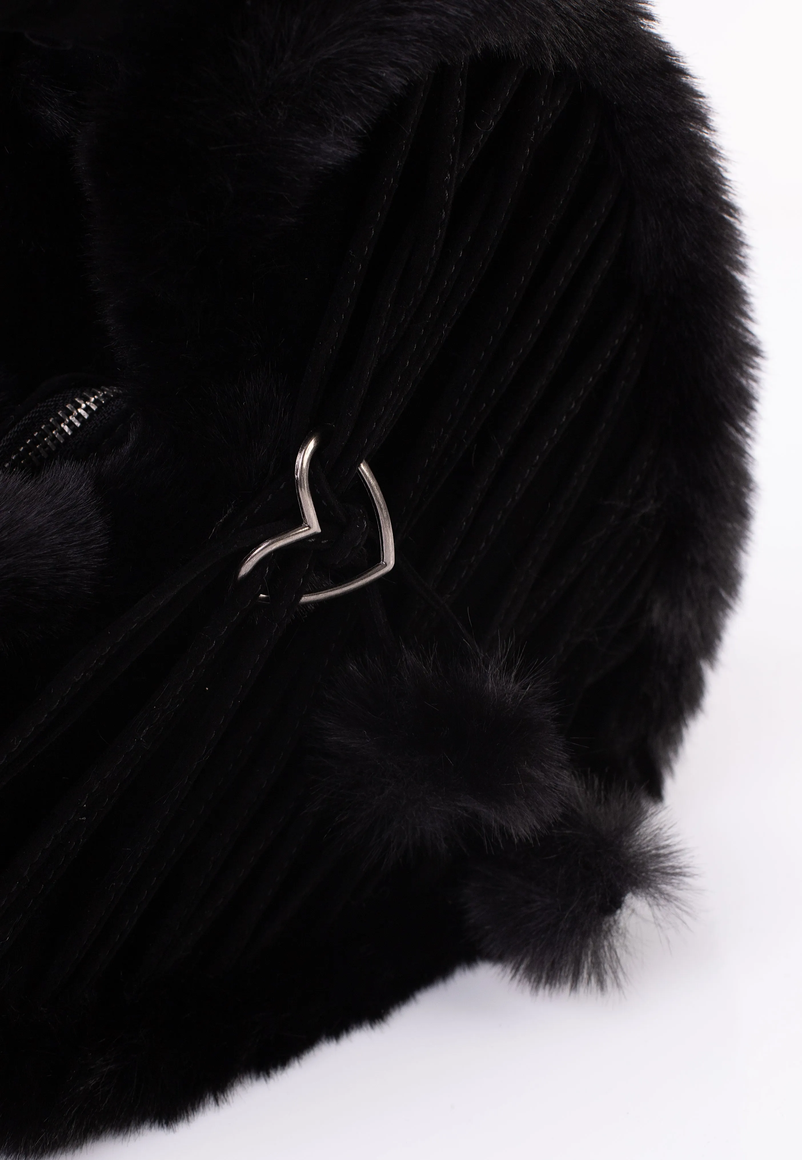 DemoniaCult - Faux Suede And Fur Heart Shaped Black - Bag