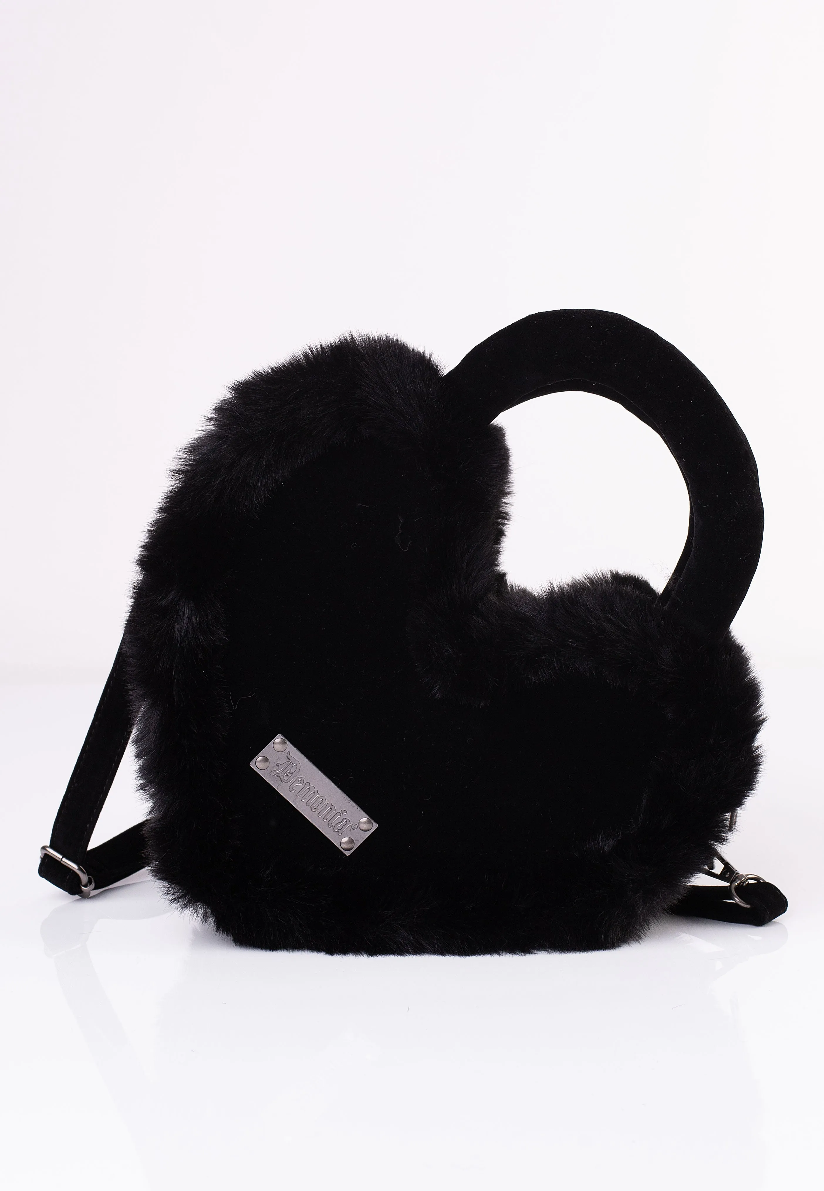DemoniaCult - Faux Suede And Fur Heart Shaped Black - Bag