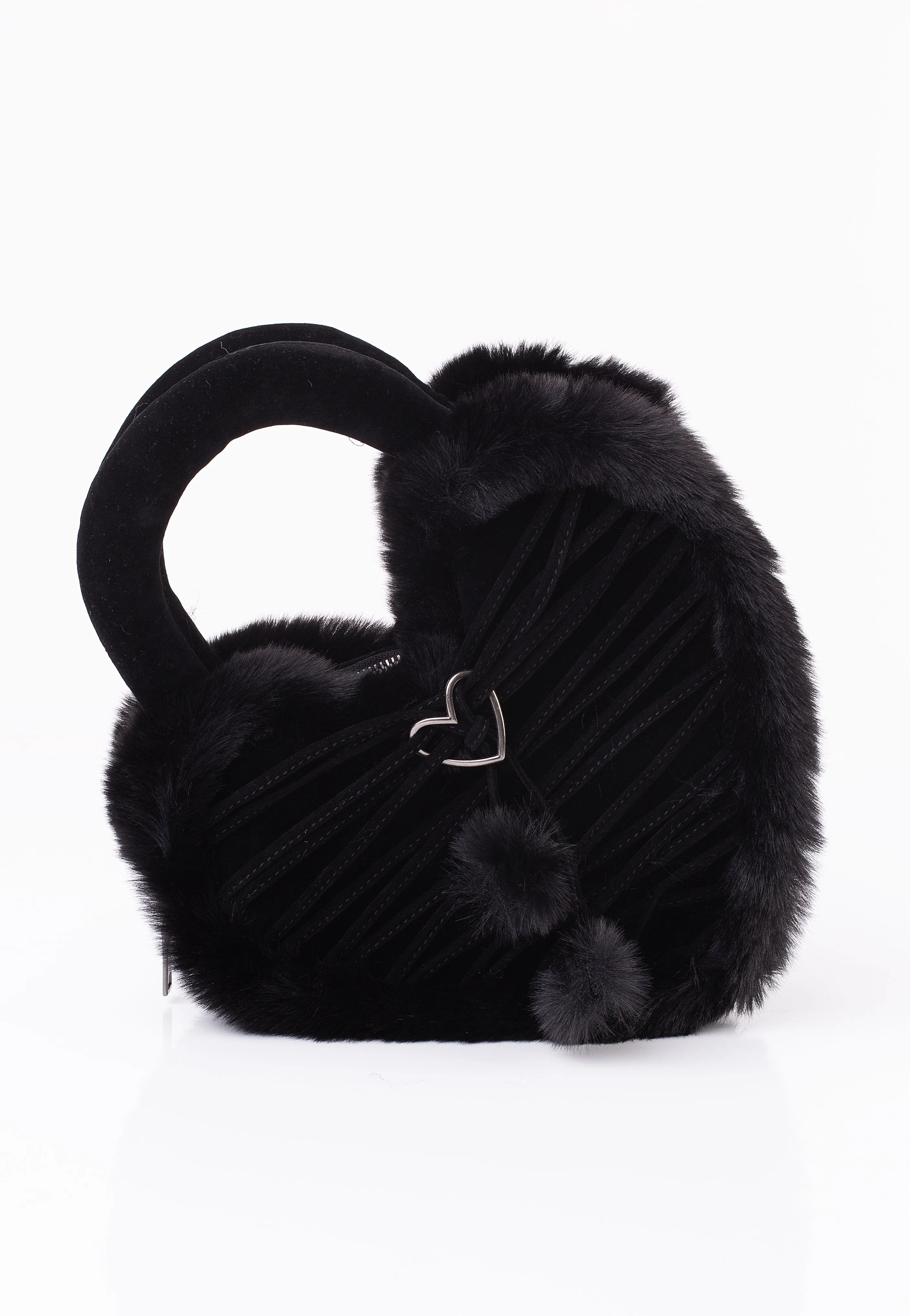 DemoniaCult - Faux Suede And Fur Heart Shaped Black - Bag