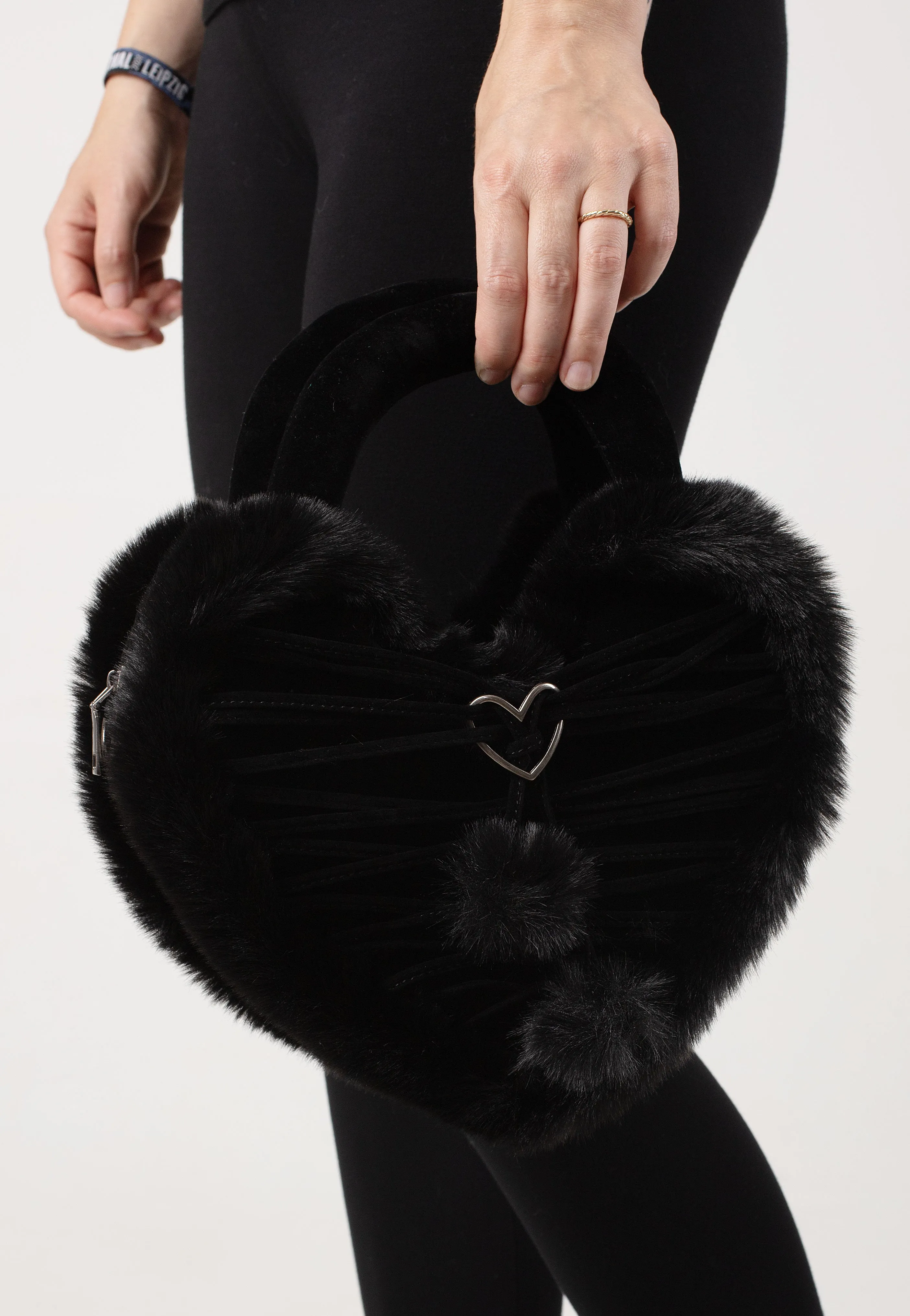 DemoniaCult - Faux Suede And Fur Heart Shaped Black - Bag