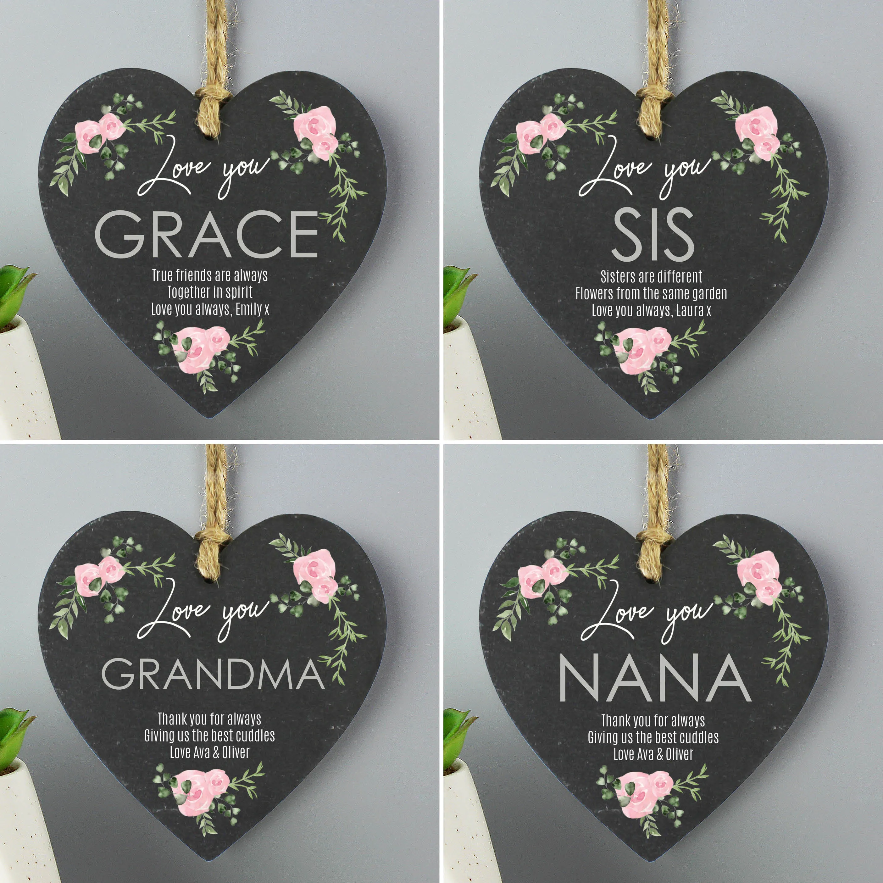 Personalised Abstract Rose Printed Slate Heart Decoration (MRK-iD)