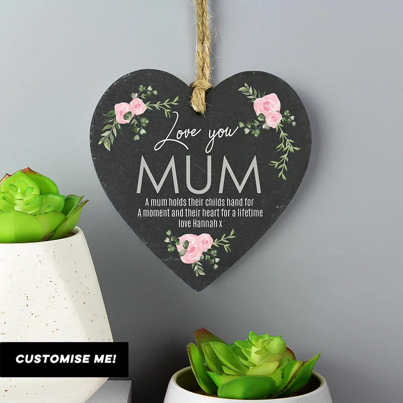 Personalised Abstract Rose Printed Slate Heart Decoration (MRK-iD)