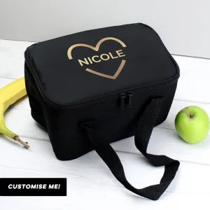 Personalised Gold Heart Black Lunch Bag (MRK-iD)
