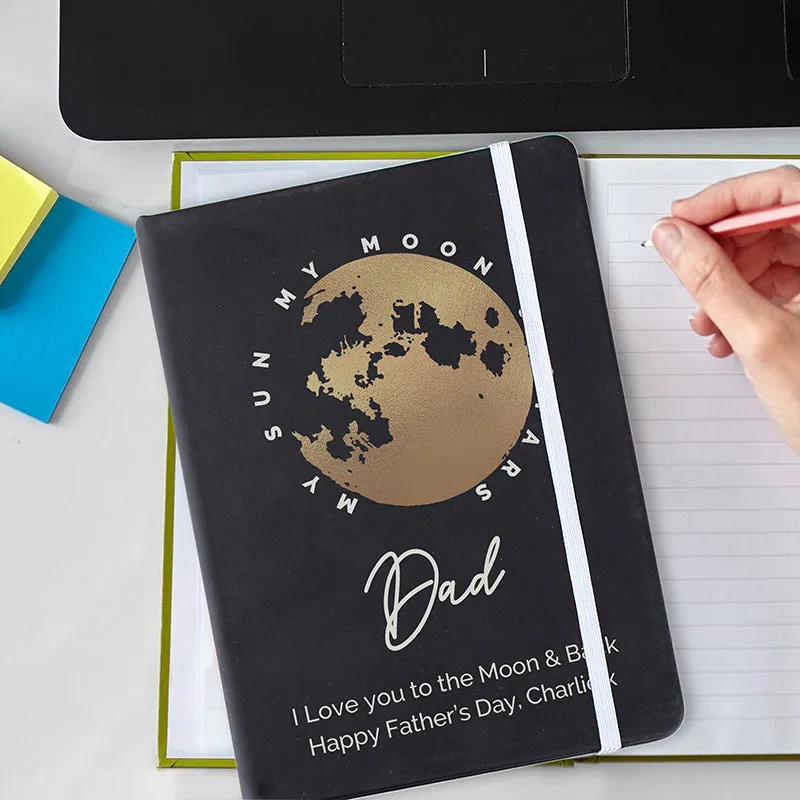 Personalised Moon & Stars Black Hardback Notebook (MRK-iD)