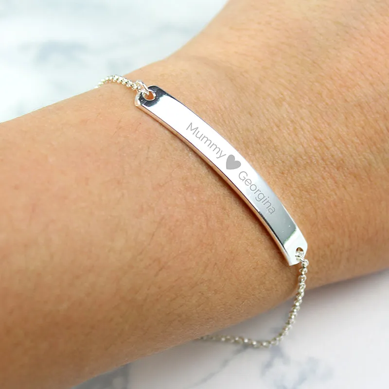 Personalised Silver Tone Heart Bar Bracelet (MRK-iD)