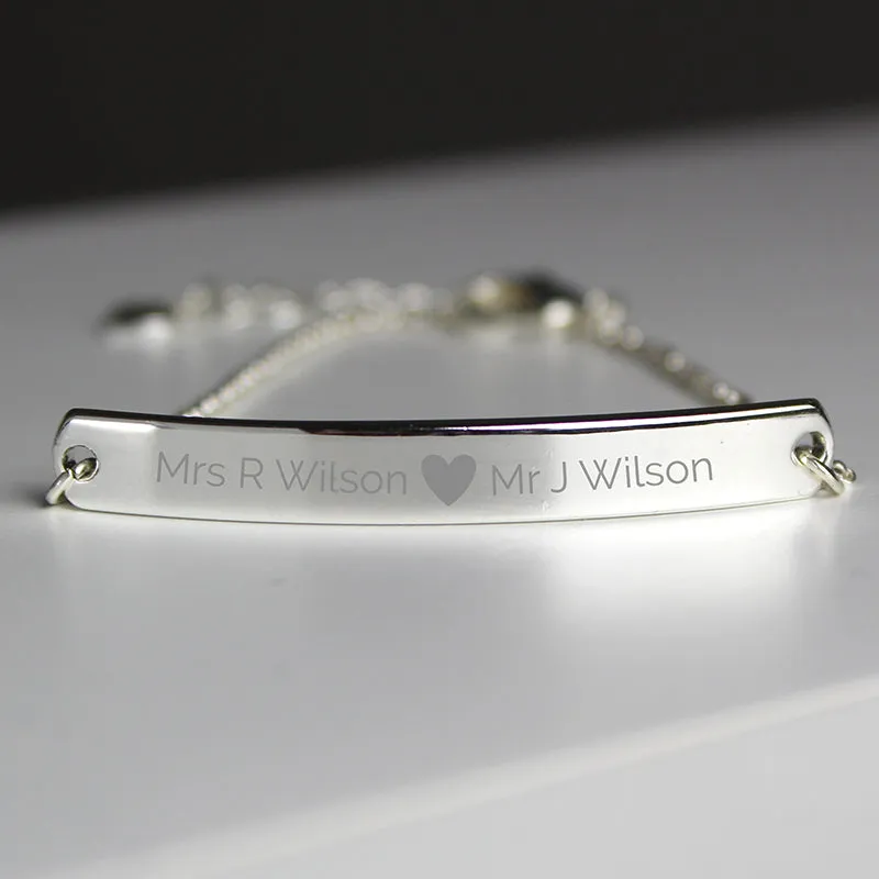 Personalised Silver Tone Heart Bar Bracelet (MRK-iD)