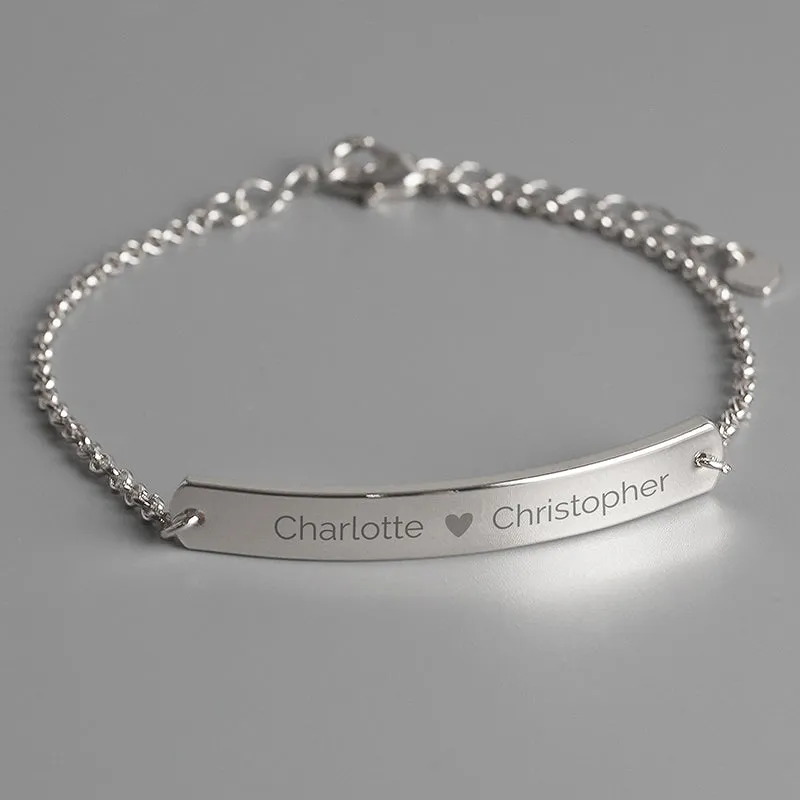 Personalised Silver Tone Heart Bar Bracelet (MRK-iD)