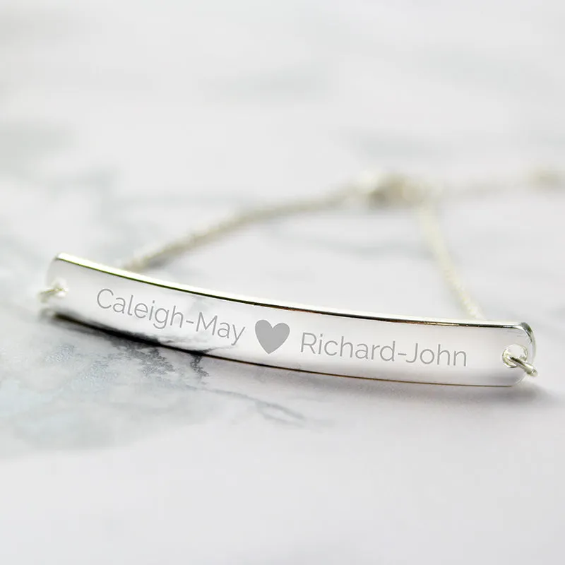 Personalised Silver Tone Heart Bar Bracelet (MRK-iD)
