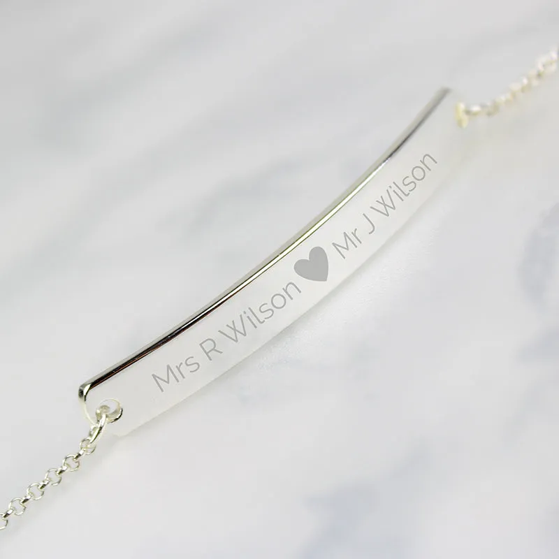 Personalised Silver Tone Heart Bar Bracelet (MRK-iD)