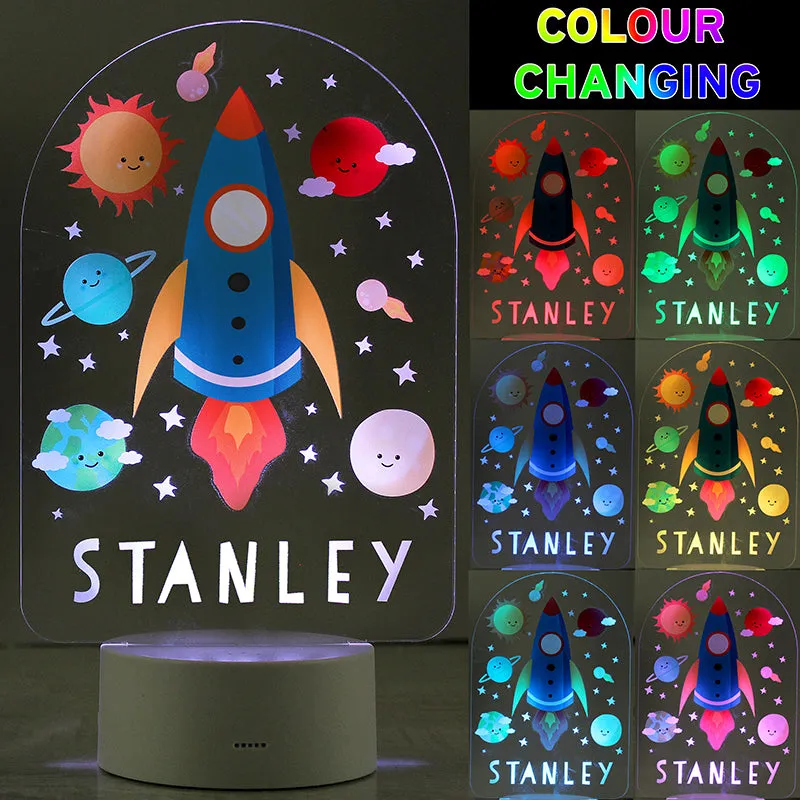Personalised Space Rocket LED Colour Changing Night Light (MRK-iD)