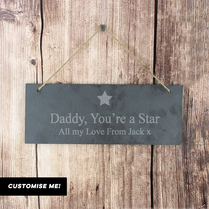 Personalised Star Motif Hanging Slate Plaque (MRK-iD)
