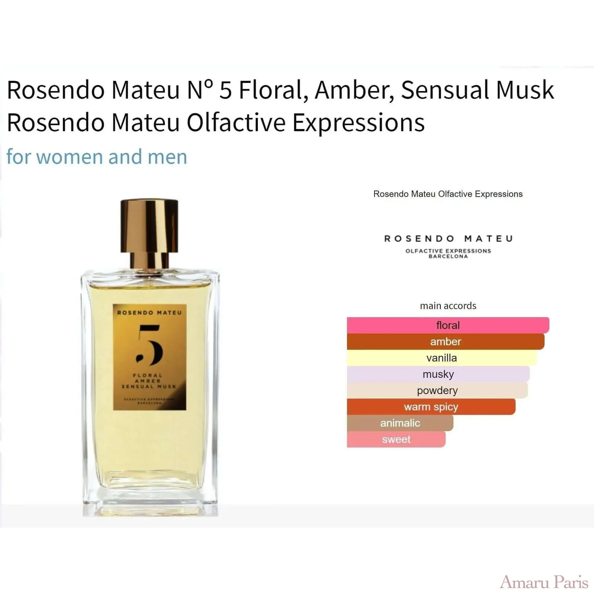Rosendo Mateu Nº 5 Floral, Amber, Sensual Musk Rosendo Mateu Olfactive Expressions for women and men Decant Fragrance Samples